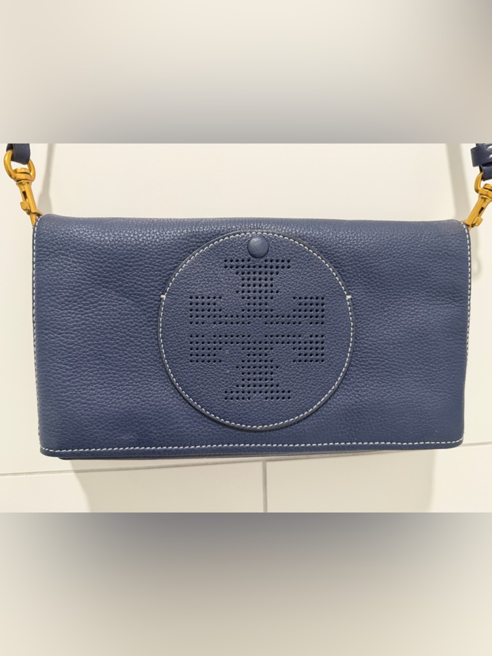 RARE Like New Tory Burch Royal Navy Perforated Crossbody / Clutch